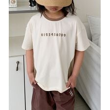 【aimoha-KIDS-】キッズ　配色ナンバープリントTシャツ