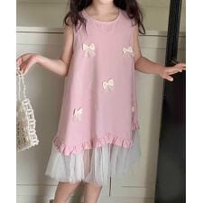 【aimoha-KIDS-】キッズチュール切り替えノースリーブワンピース