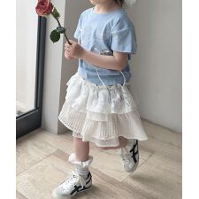 【aimoha-KIDS-】キッズ　異素材切り替えデニムスカート