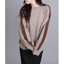 7Gカシミアタッチ袖ライン配色ニット