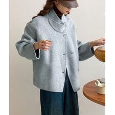 アイモハ(aimoha)のアシンメトリーダブルスタンドカラーショートコート