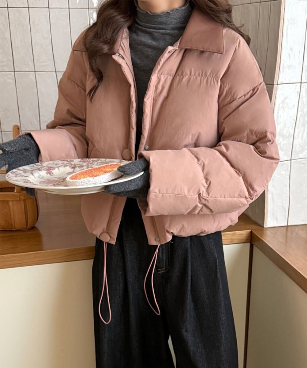 TAION:〈手洗い可能〉パイピング クルーネック ロング ダウン コート