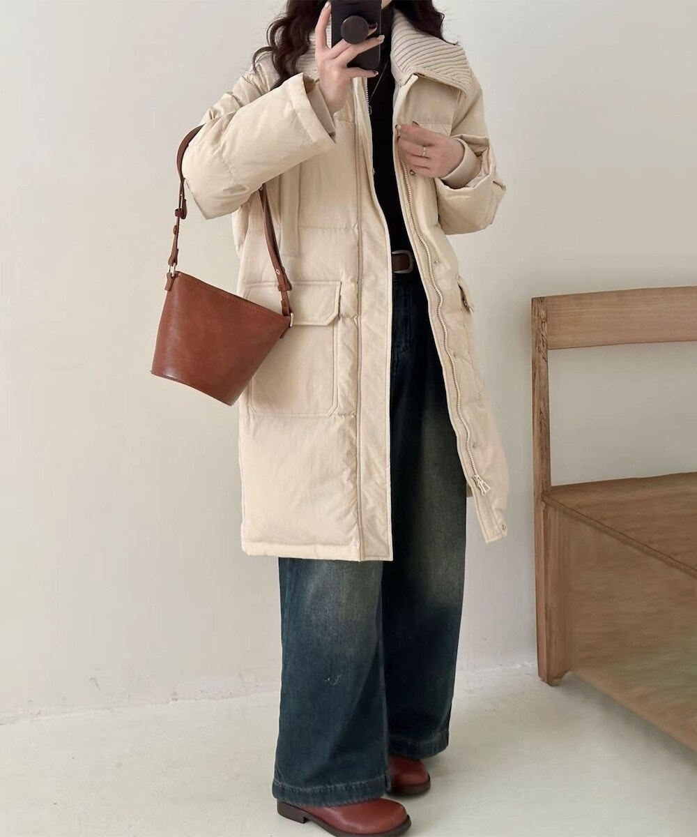 キルティング ロングコート ベージュ タイオン　TAION Lサイズ TAION／タイオン】キルティングロングダウンコート | フレディ