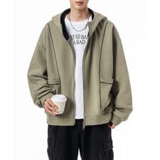 ステッチデザイン ショート丈ジップパーカー