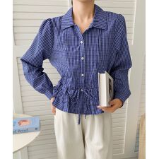 ウエスト ギャザー チェック シャツ ブラウス