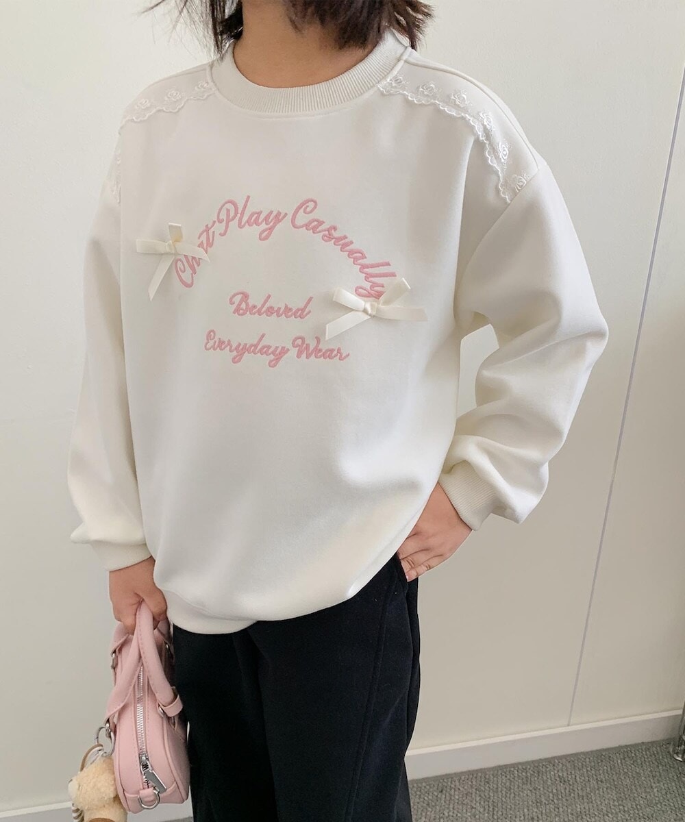 【aimoha-KIDS-】リボン刺繍スウェットプルオーバー