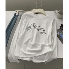 キャット刺繍ロングスリーブTシャツ