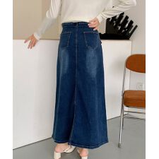フロントボタン デニム ロングスカート