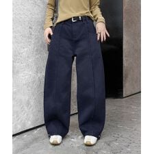 裾ベルト付き ワイドパンツ デニム／カーゴ風デザイン