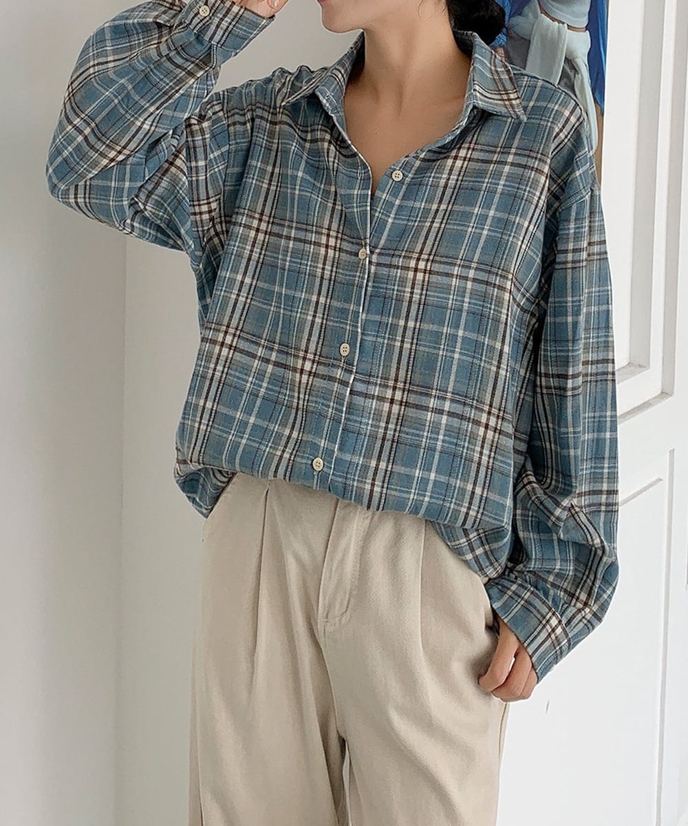 ビッグシルエット チェックシャツ チュニック