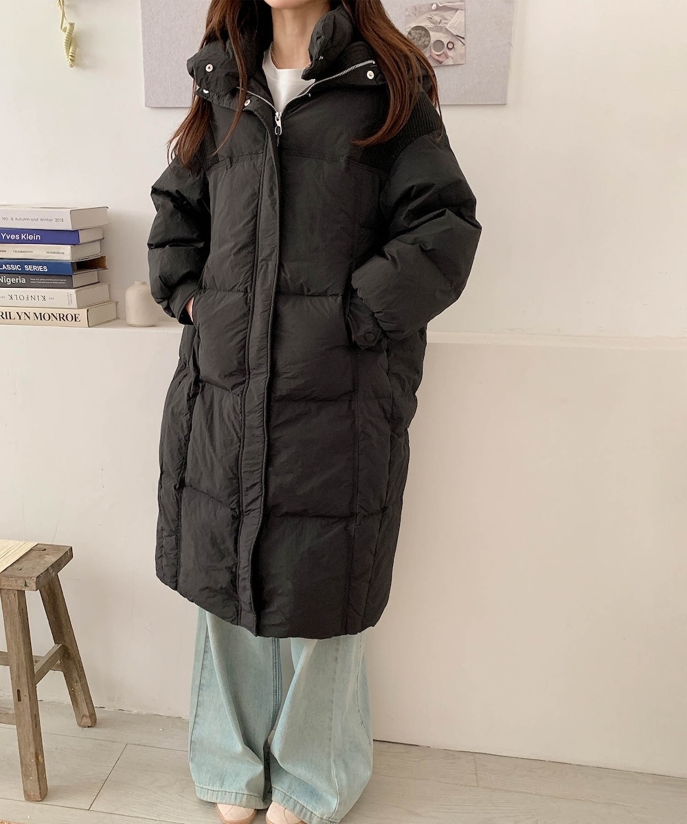 オーバーサイズロングダウンコート／ユニセックス風ビッグシルエット