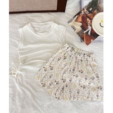 【aimoha-KIDS-】キッズ フラワーショートパンツセット