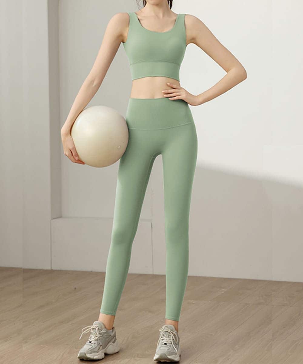 ヨガウェアタンクトップ+ハイウエストレギンス 上下セットアップ