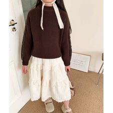 【aimoha-KIDS-】キッズ　袖ボタンハイネックリブニットプルオーバー