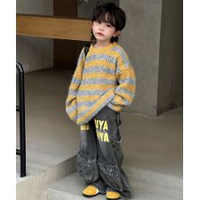 【aimoha-KIDS-】キッズ ボーダーニットプルオーバー