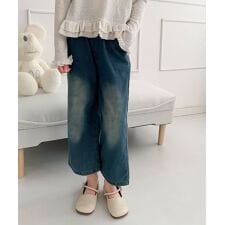 【aimoha-KIDS-】キッズ　バックリボンデニムワイドパンツ