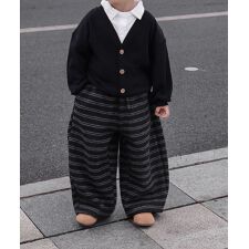 【aimoha-KIDS-】キッズ　裏起毛ボーダースウェットリラックスパンツ