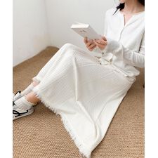 編み柄ニットロングスカート