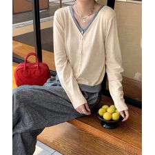 バイカラーVネックニットカーディガン