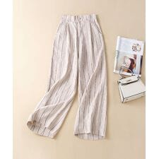 リラックス　綿麻コン ストライプワイドパンツ