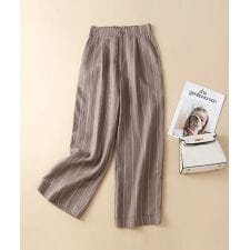 リラックス　綿麻コン ストライプワイドパンツ