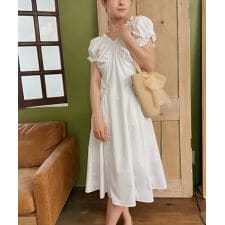 ギャザーVネック襟ワンピ Vネック 後ろVネック ワンピース ドレス 衣装 (SS)