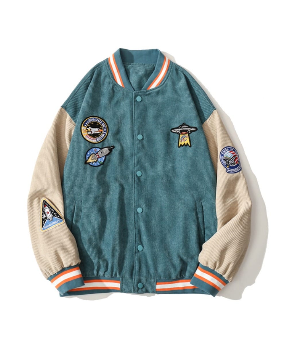 美品 希少 クレージュ バイカラー スタジャン ヴィンテージ ワッペン HOOK】 アメカジ配色クマワッペンスタジャンジャケット | フック(HOOK