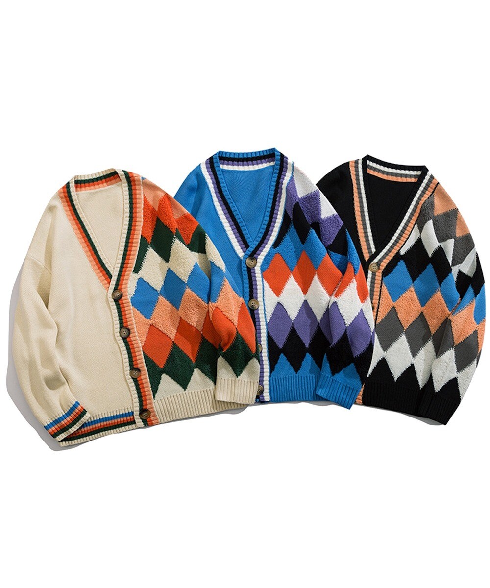 HOOK】アシンメトリー カラフルなアーガイル幾何学模様リンガー