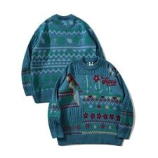 古着風　レトロ調メキシコパッチワーク模様ニット風スウェット