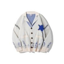 テーラードジャケット風オーバーニットカーディガン　裾ダメージ加工