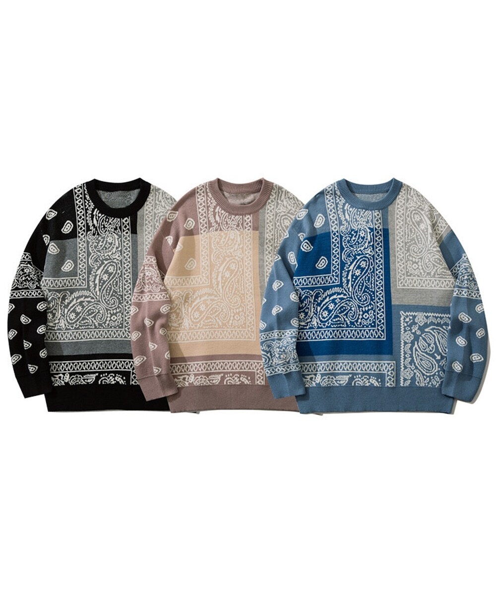 HOOK バンダナ風スウェット セールHOOKバンダナ模様ニット風スウェット（ニット&frasl;セーター