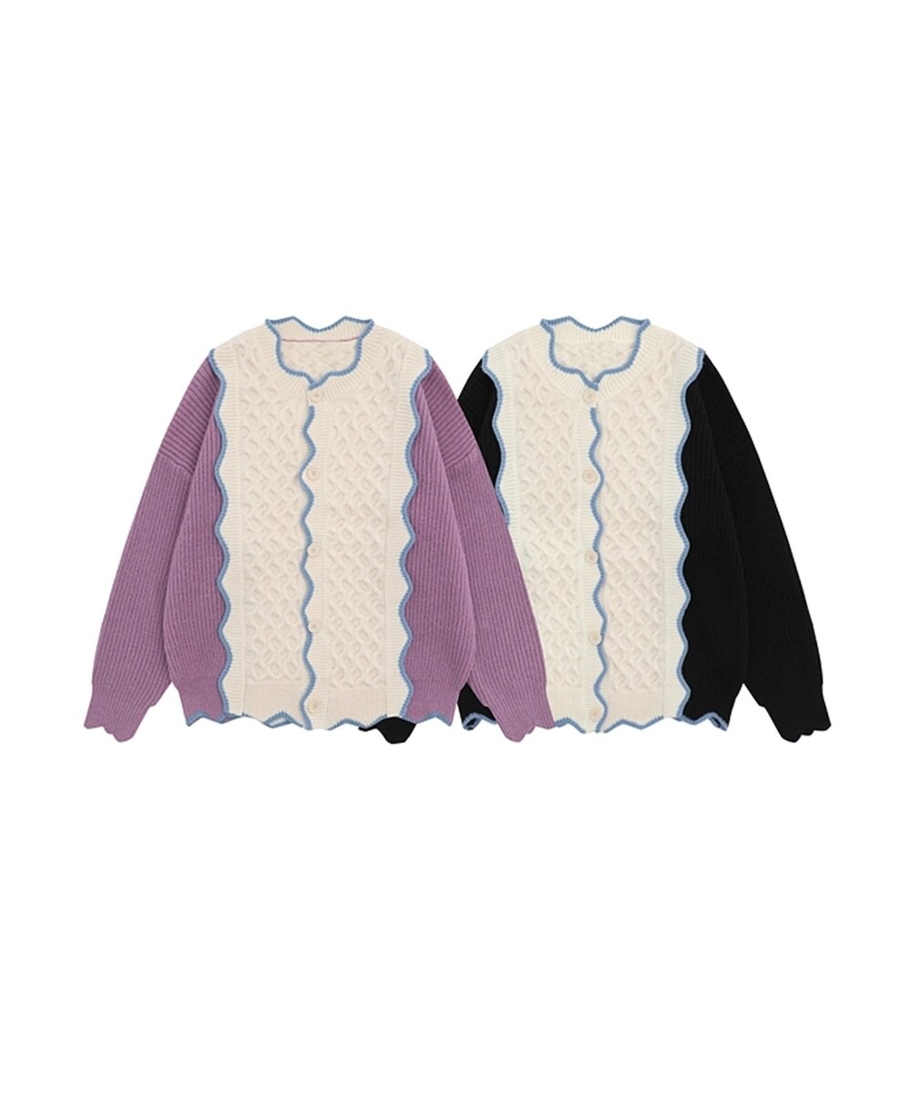 トリココムデギャルソン♡配色 切替 丸襟ニット カーディガン 前後2way トリココムデギャルソン♡配色 切替 丸襟ニット カーディガン 前後2way