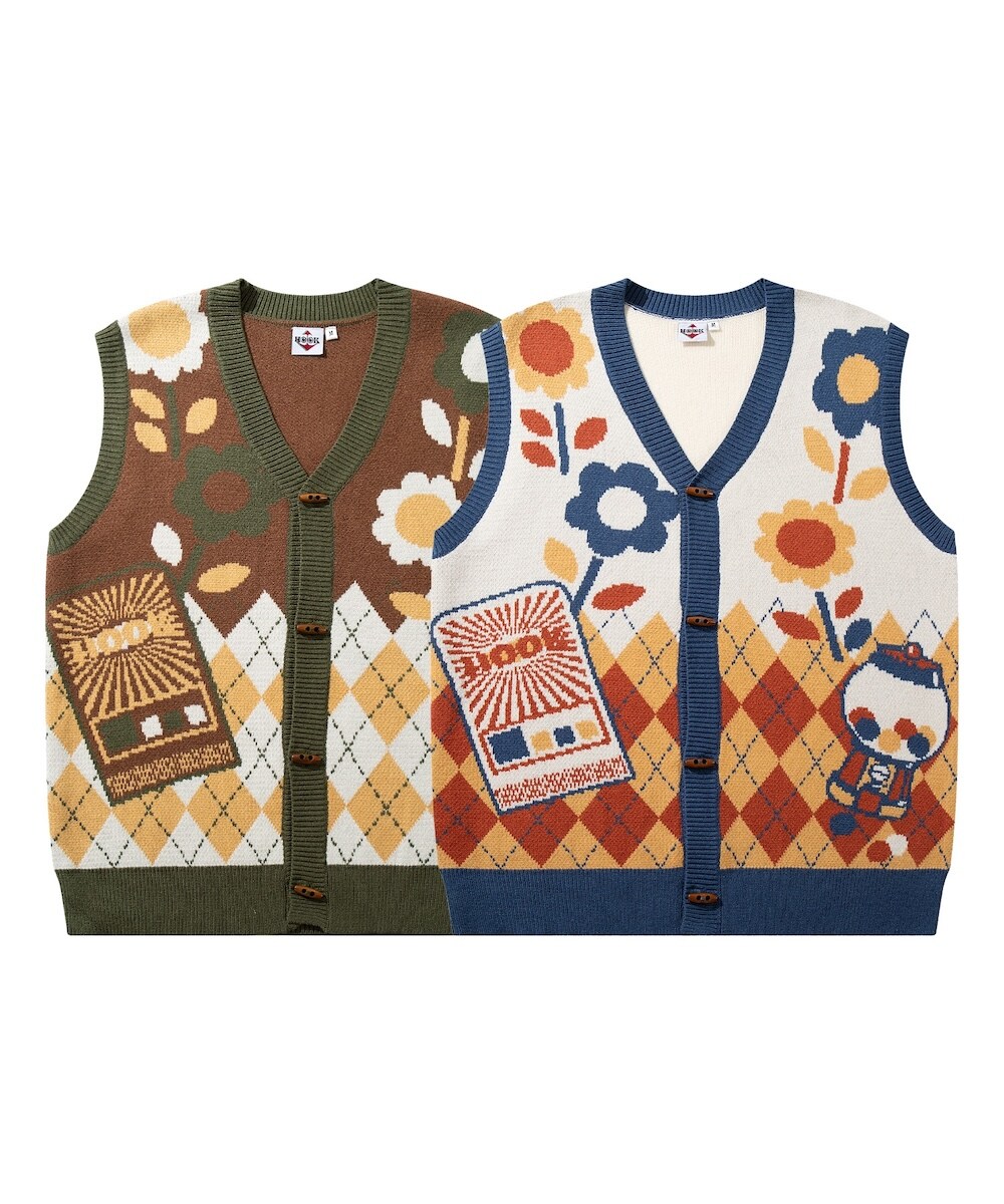 HOOK -original- 「レトロの思い出」アーガイル柄前開きニットベスト