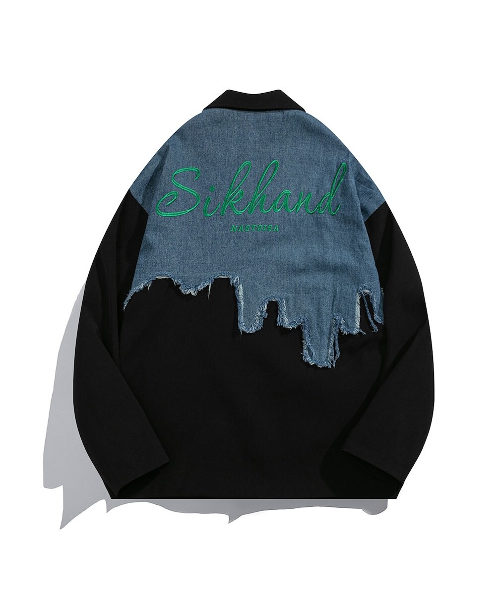 HOOK】個性派 デニム異素材切り替えデザインテーラードジャケット