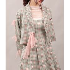 【HOOK】for girls チュールリボン付きチェック柄ジャケット