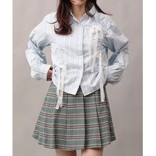 【HOOK】for girls 　アシメトリーシャーリングストライプ柄シャツ