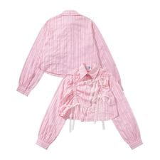【HOOK】for girls 　アシメトリーシャーリングストライプ柄シャツ