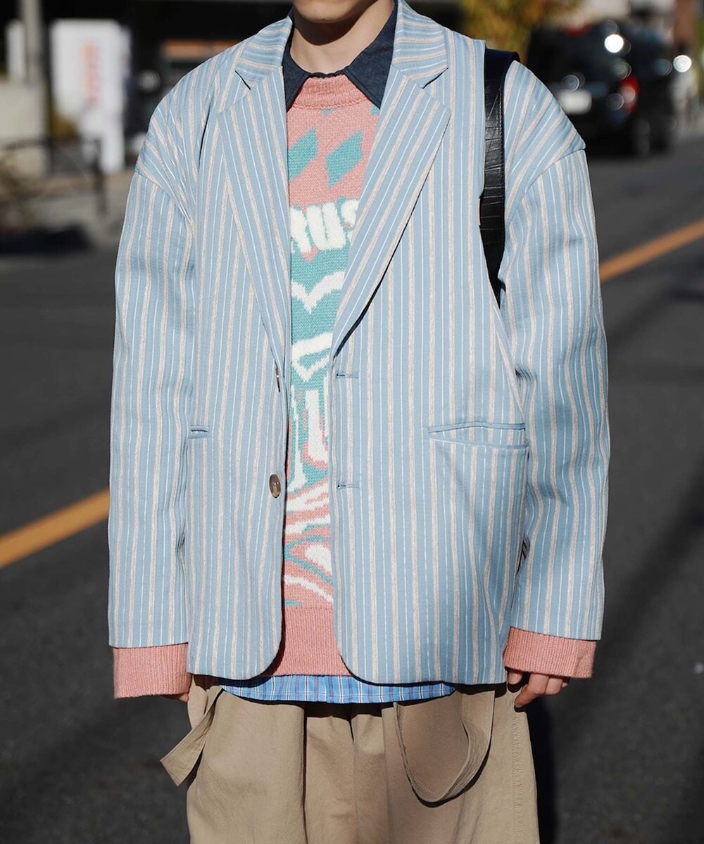 ⭐︎20471120⭐︎立体切替デザイン　テーラードジャケット HOOK】個性派 デニム異素材切り替えデザインテーラードジャケット