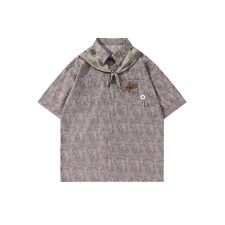 レトロスカーフ付きフラワー刺繍シャツ