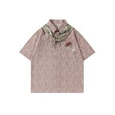 レトロスカーフ付きフラワー刺繍シャツ