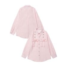 【HOOK】for girls リボンアイレットストライプロングシャツ