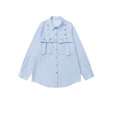 【HOOK】for girls リボンアイレットストライプロングシャツ