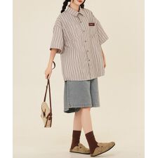 HOOK -select- 古着風ストライプ柄ビッグシャツ　半袖