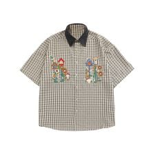 【HOOK】レトロ調刺繍入りチェック柄半袖シャツ
