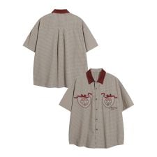 HOOK -select- 異素材襟の古着風刺繍入りチェック柄ビッグシャツ