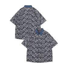 デニム襟ボタニカル刺繍半袖シャツ