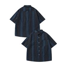 柄×柄ストライプ半袖シャツ