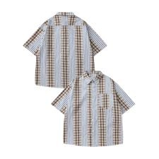 柄×柄ストライプ半袖シャツ