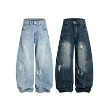 クラッシュ加工ワイドカーブデニムパンツ ダメージ加工 | フック(HOOK 