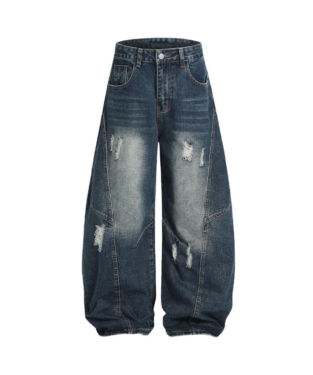 クラッシュ加工ワイドカーブデニムパンツ ダメージ加工 | フック